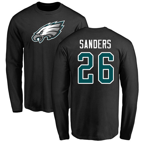Men Philadelphia Eagles #26 Miles Sanders Black Name and Number Logo Long Sleeve NFL T Shirt->youth nfl jersey->Youth Jersey